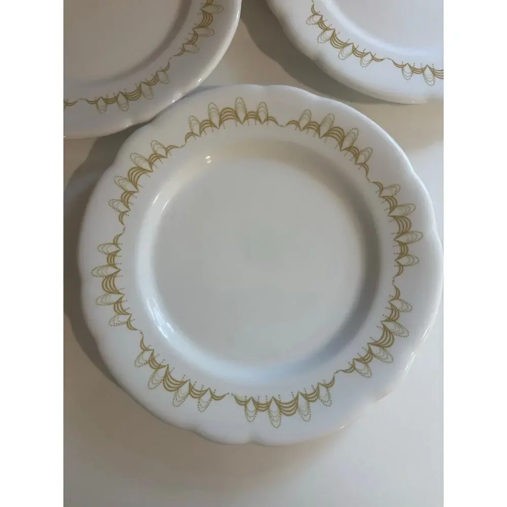 Set of 3 Vintage Buffalo China USA Gold Rim Salad (?) Plates